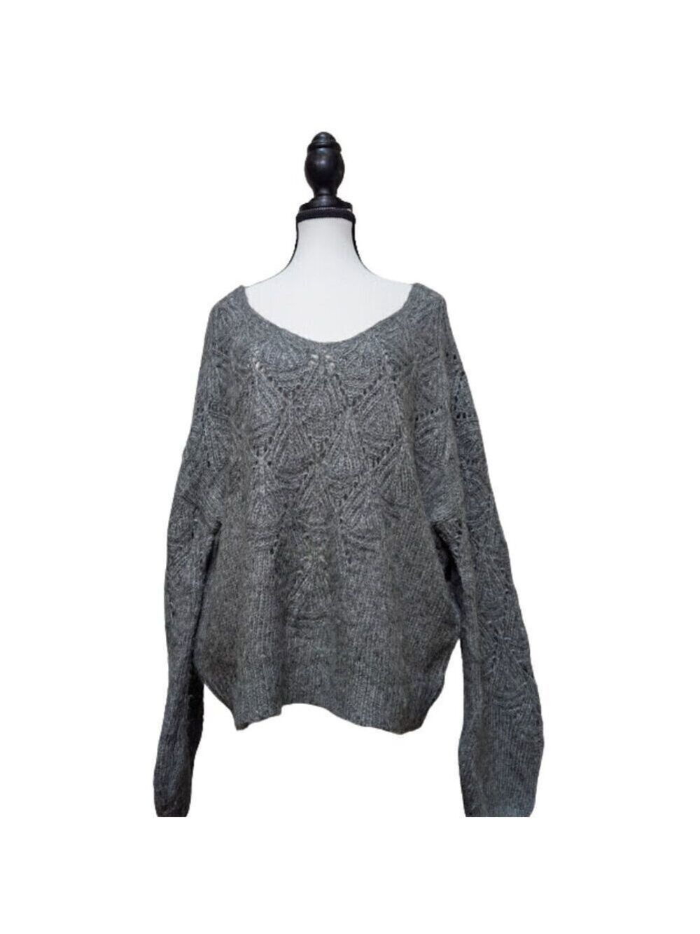 Q&A Gray Textured Knit Balloon Sleeve Sweater Wool Blend – Size XL